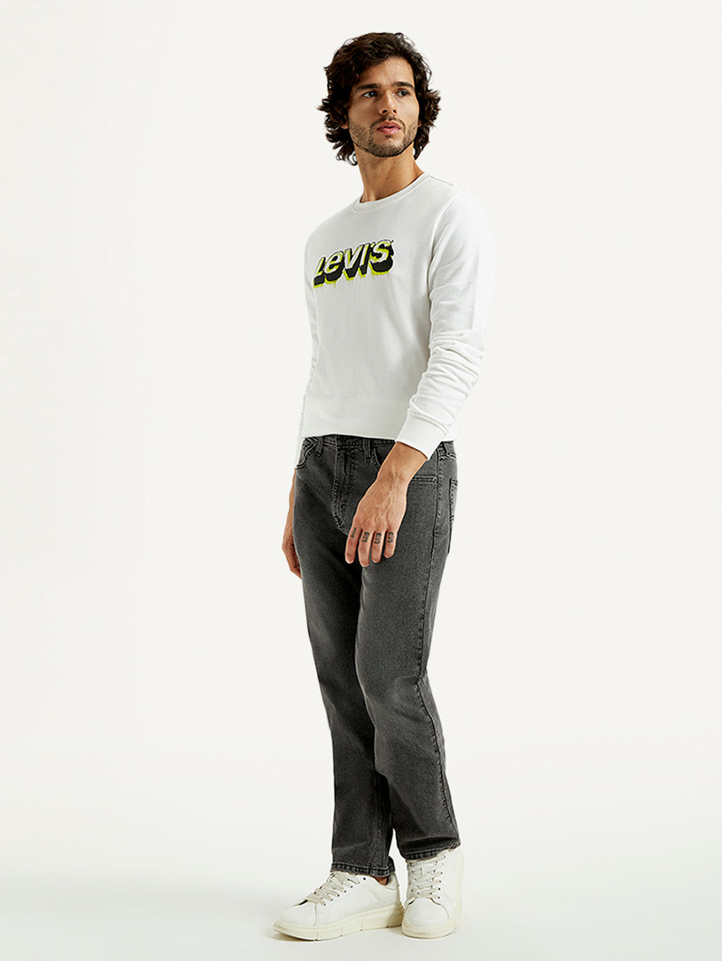 Men's 505 Grey Straight Fit Mid Rise Jeans - Side View