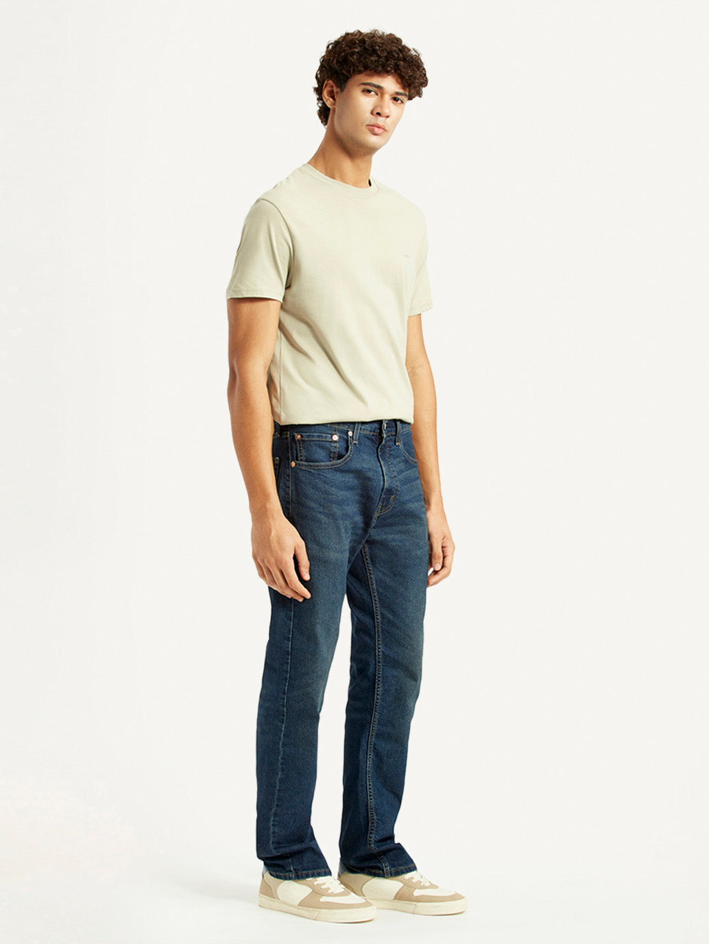 Men's 505 Dark Indigo Straight Fit Mid Rise Jeans - Side View