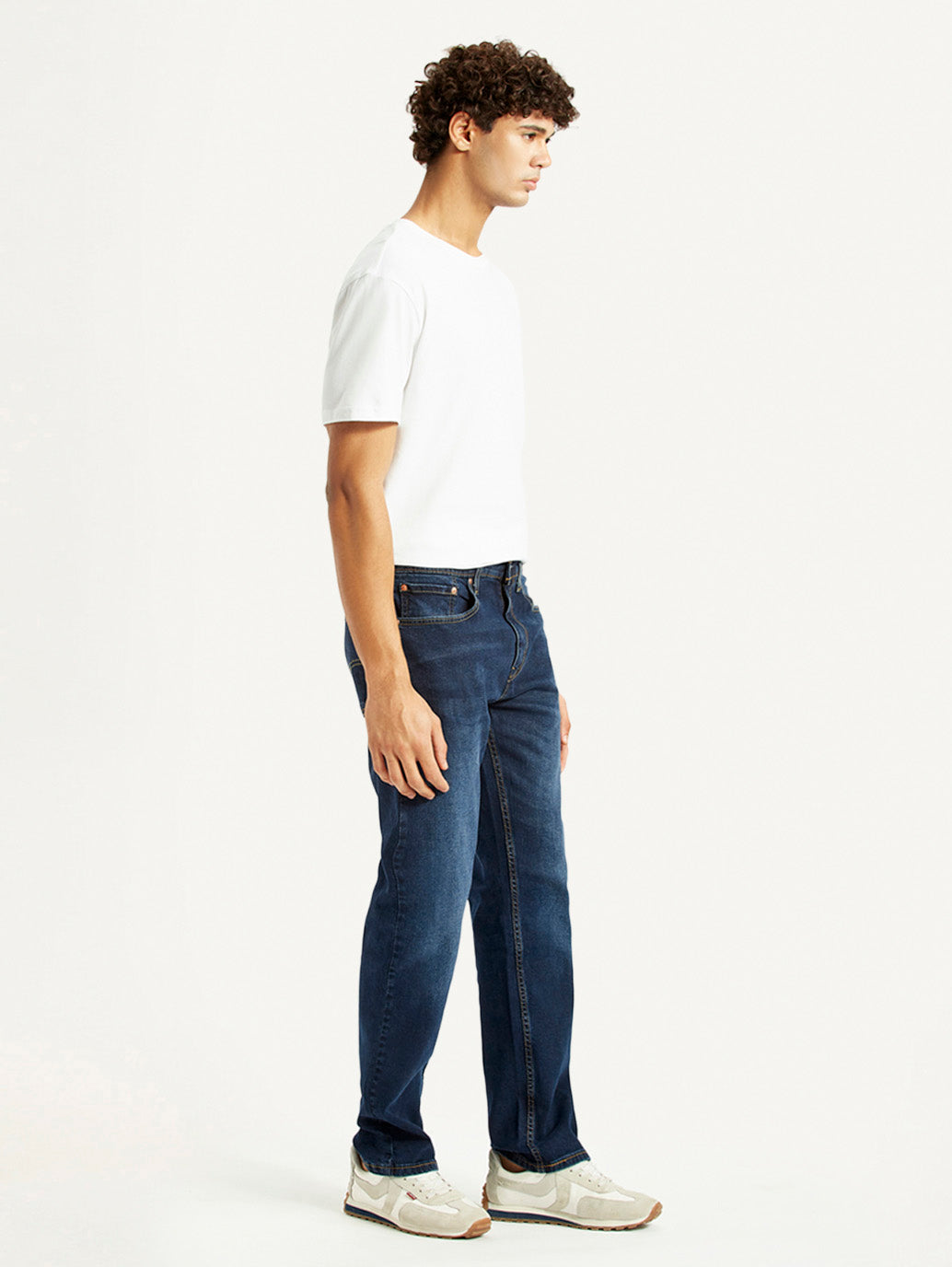 Men's 505 Dark Indigo Straight Fit Mid Rise Jeans - Side View