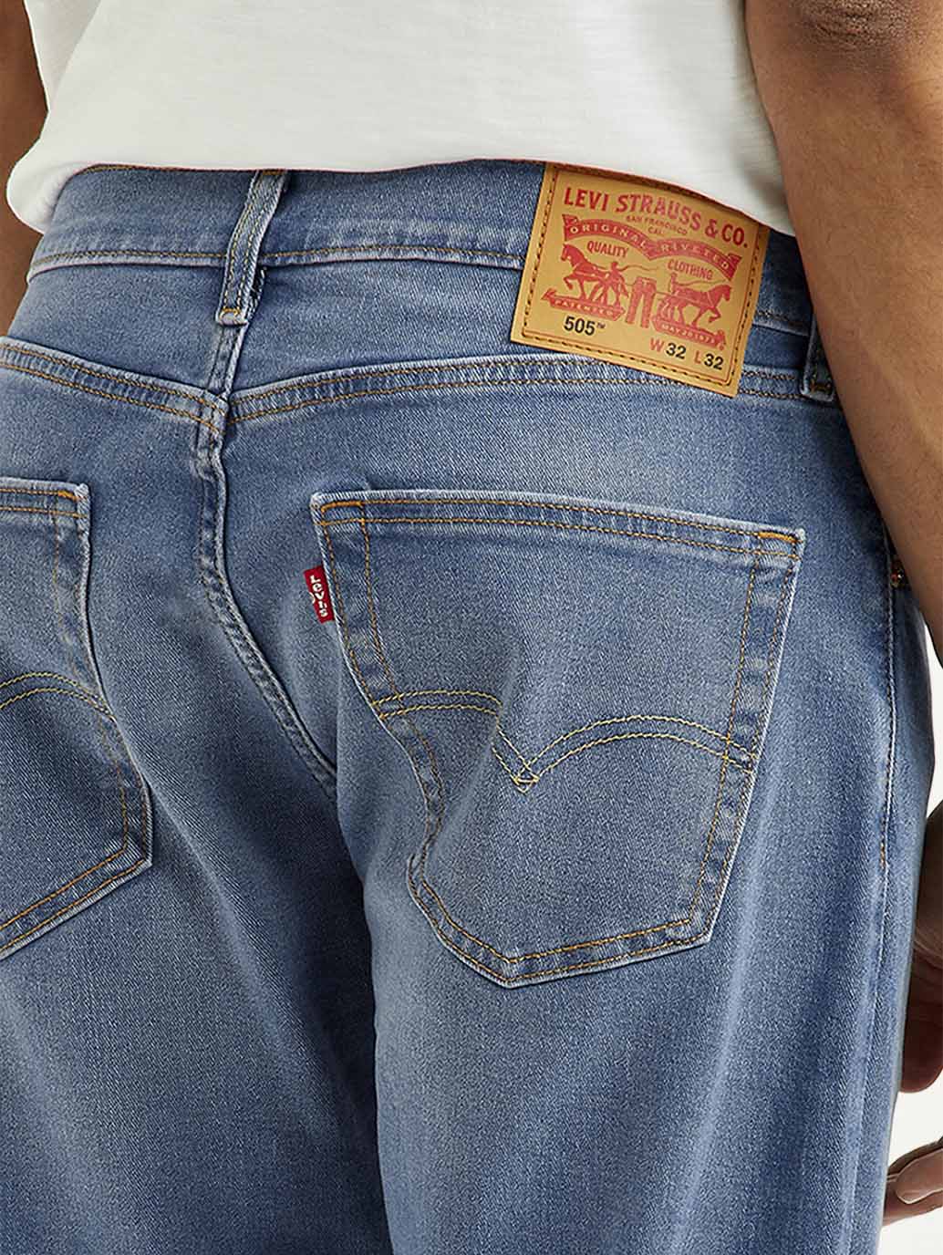 Men's 505 Med Indigo Straight Fit Mid Rise Jeans - Detail View