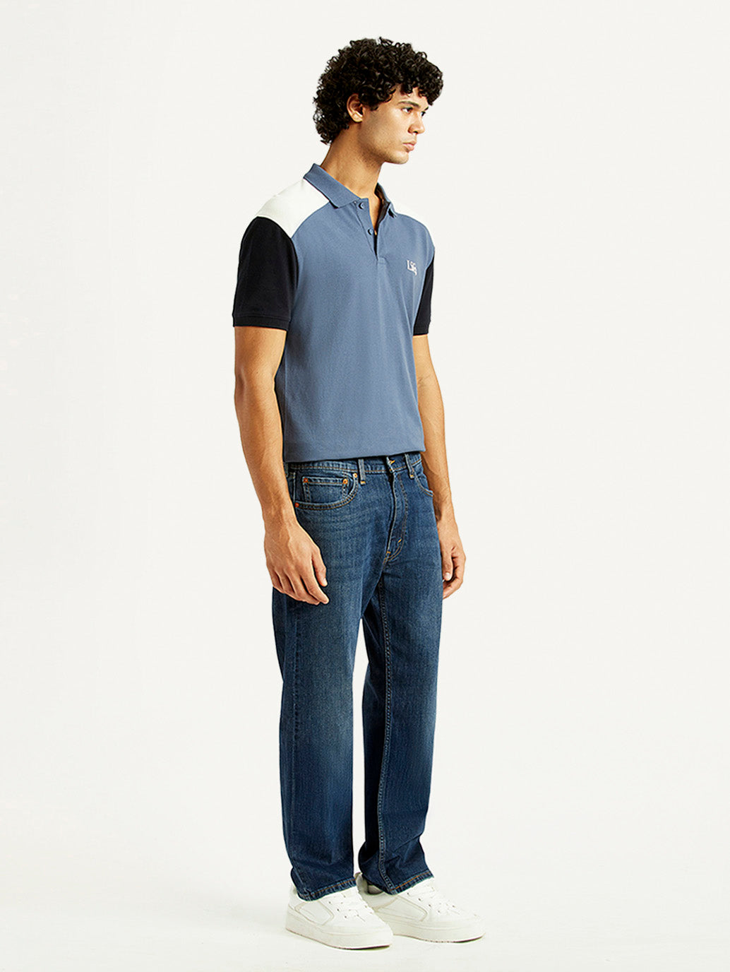 Men's 505 Dark Indigo Straight Fit Mid Rise Jeans - Side View