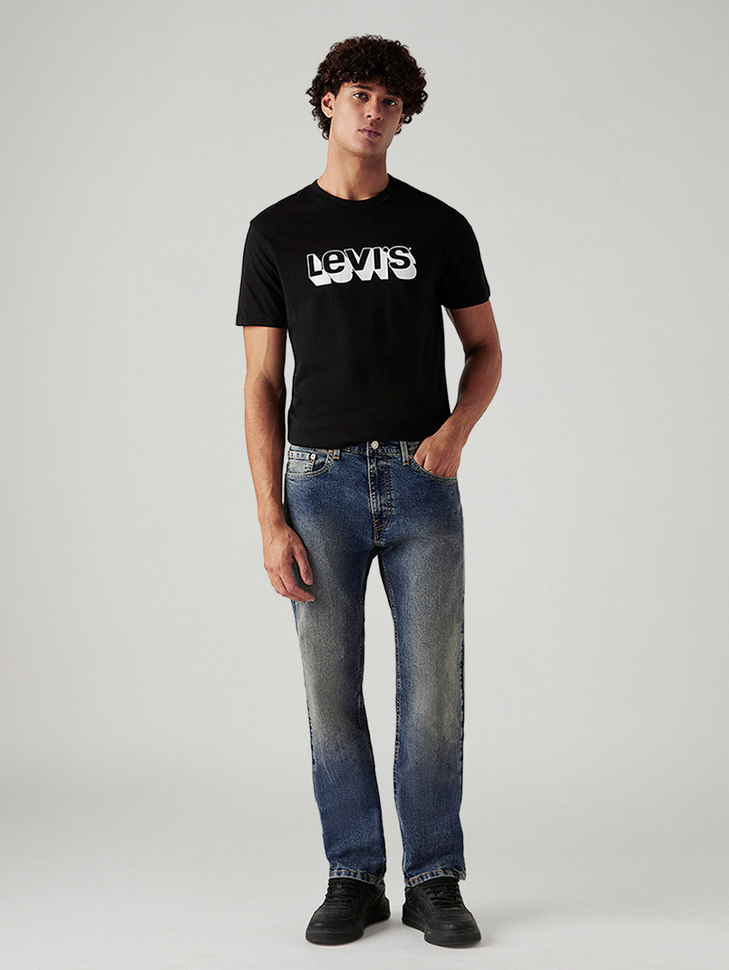 Men's Tinted 505 Med Indigo Straight Fit Mid Rise Jeans - Front View