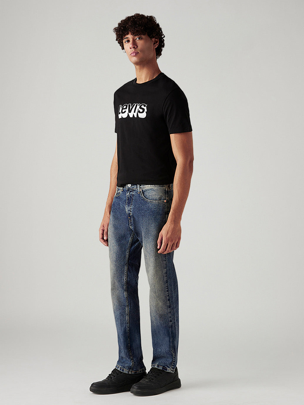 Men's Tinted 505 Med Indigo Straight Fit Mid Rise Jeans - Side View