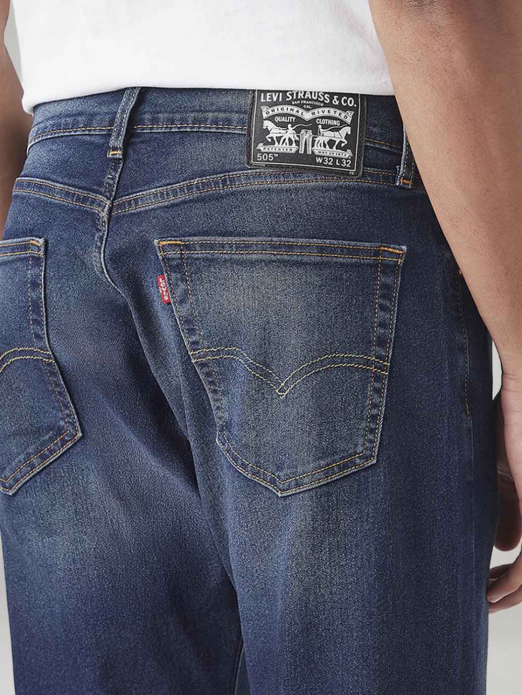 Men's 505 Dark Indigo Straight Fit Mid Rise Tinted Jeans - Detail View