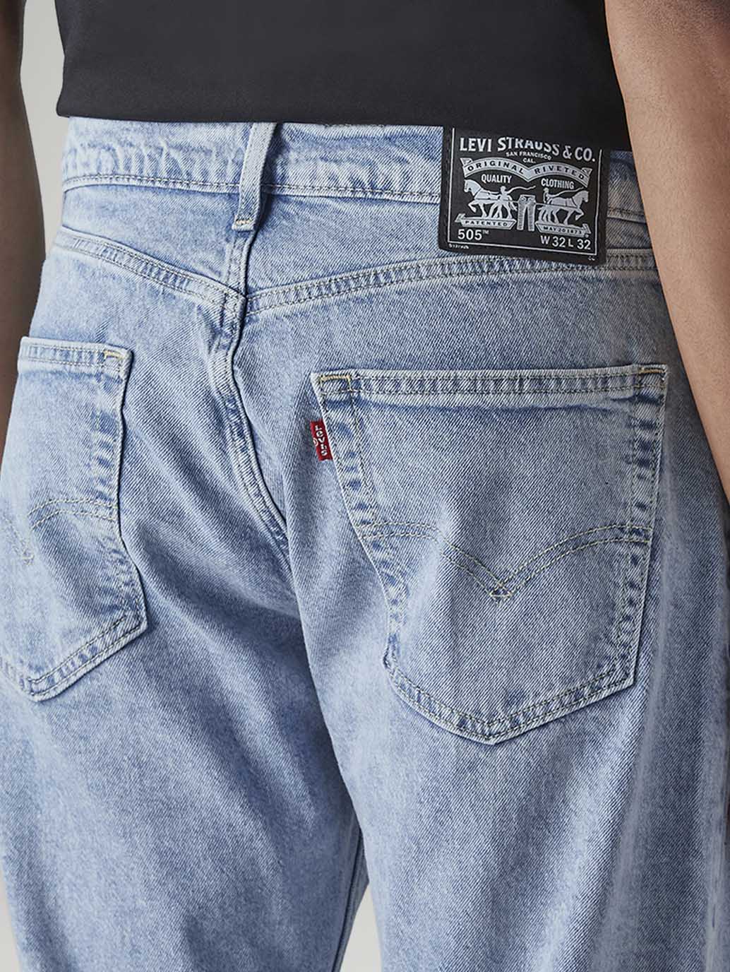 Men's 505 Blue Straight Fit Mid Rise Jeans - Detail View
