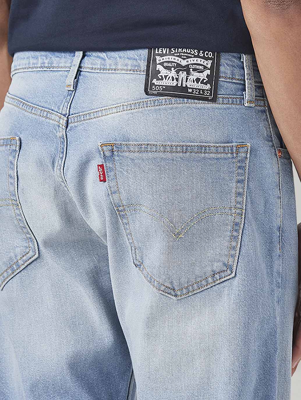 Men's 505 Light Blue Straight Fit Mid Rise Jeans - Detail View