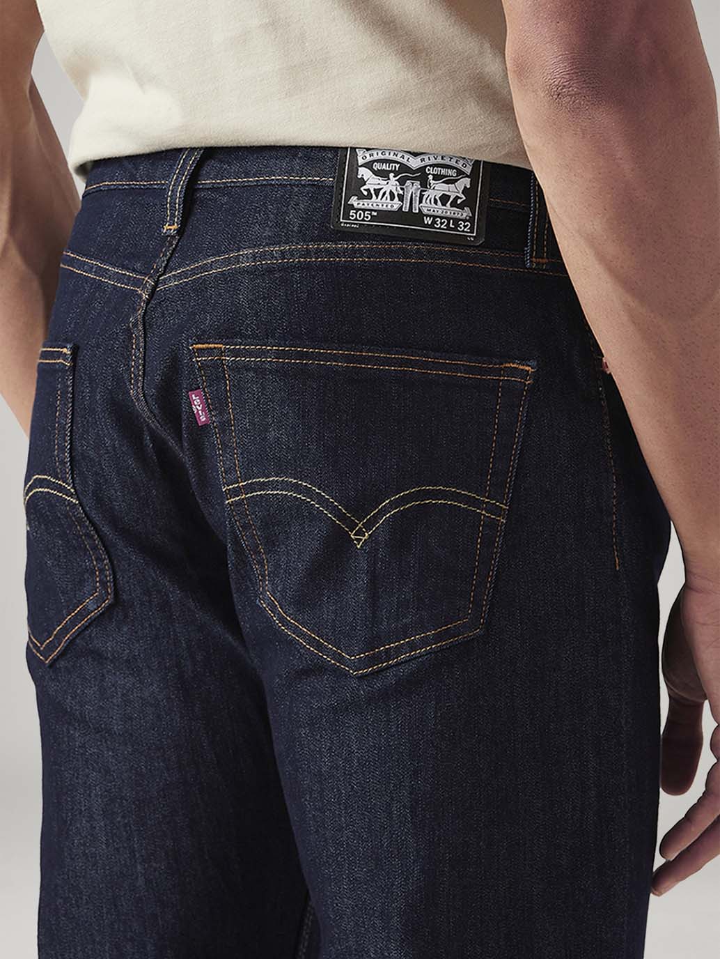 Men's 505 Dark Indigo Straight Fit Mid Rise Jeans - Detail View