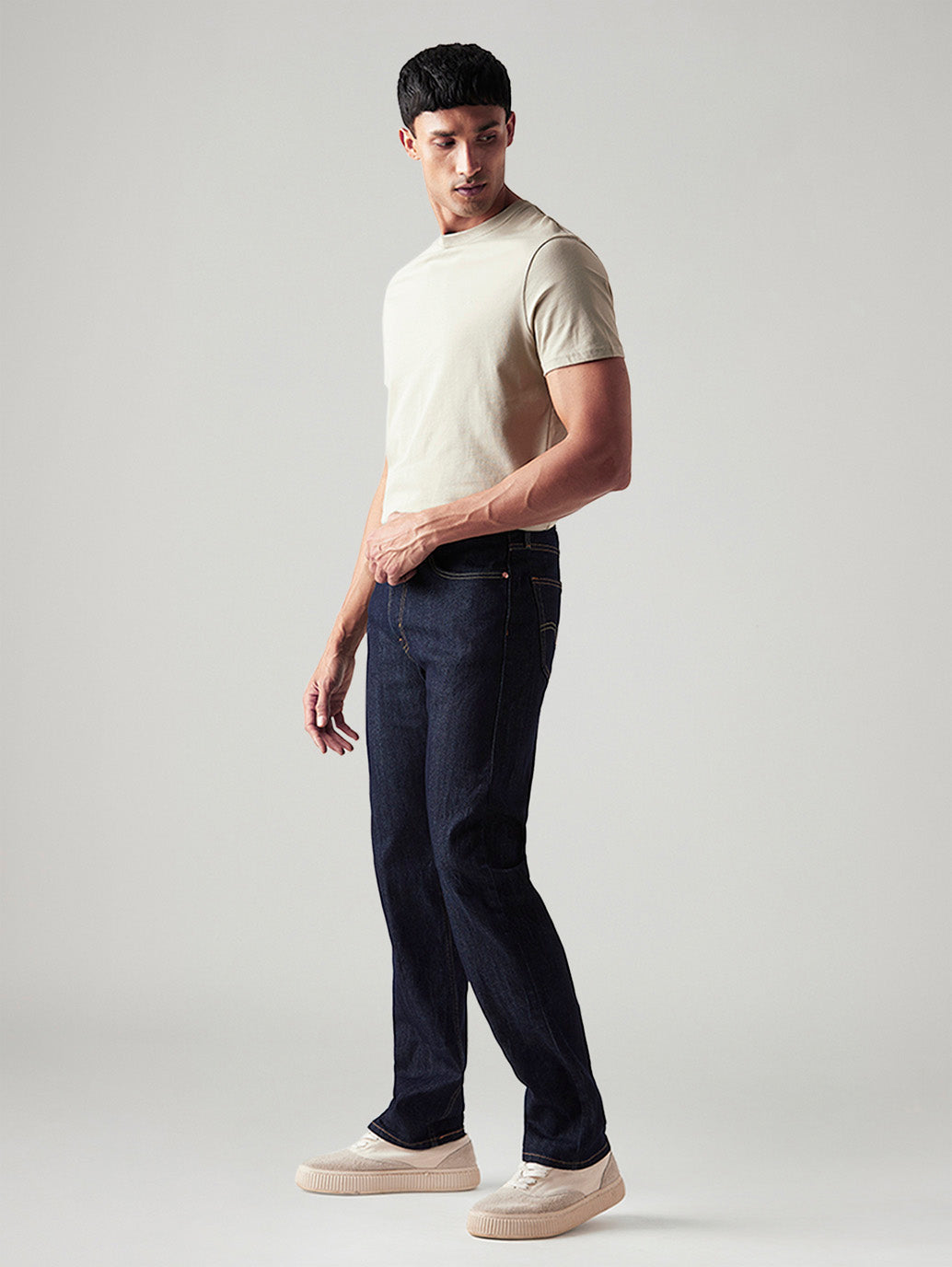Men's 505 Dark Indigo Straight Fit Mid Rise Jeans - Side View