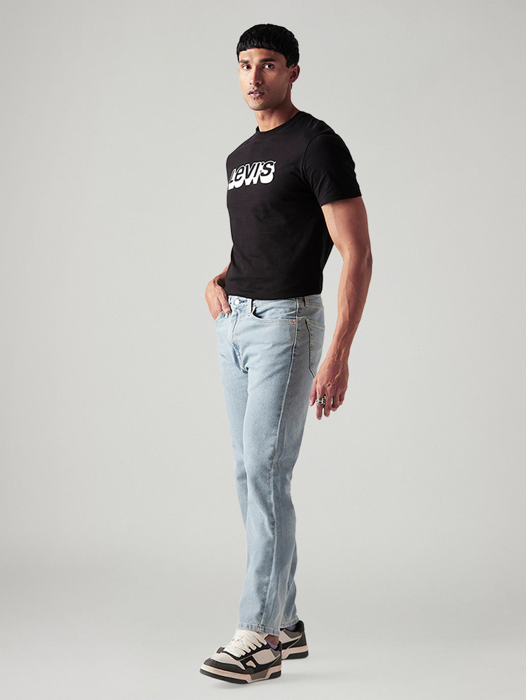 Men's 505 Light Indigo Straight Fit Mid Rise Jeans - Side View