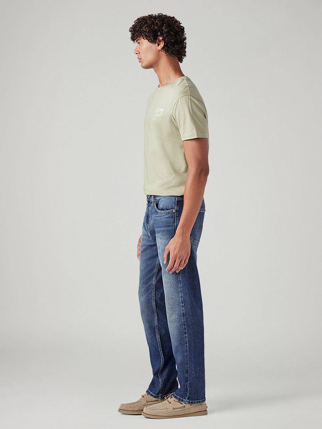Men's 505 Blue Straight Fit Mid Rise Jeans - Side View
