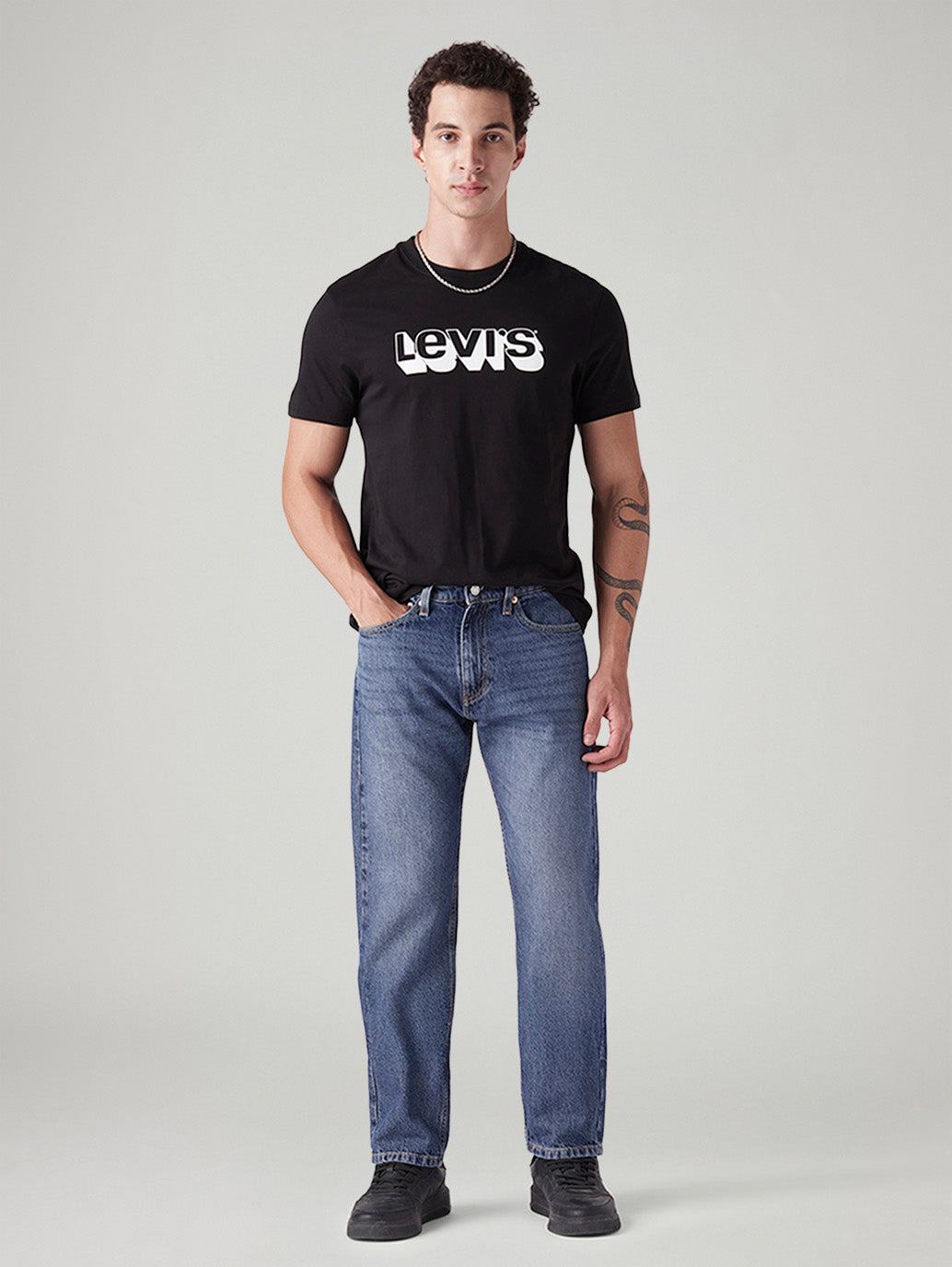 Men's 505 Blue Straight Fit Mid Rise Jeans - Styleshot View