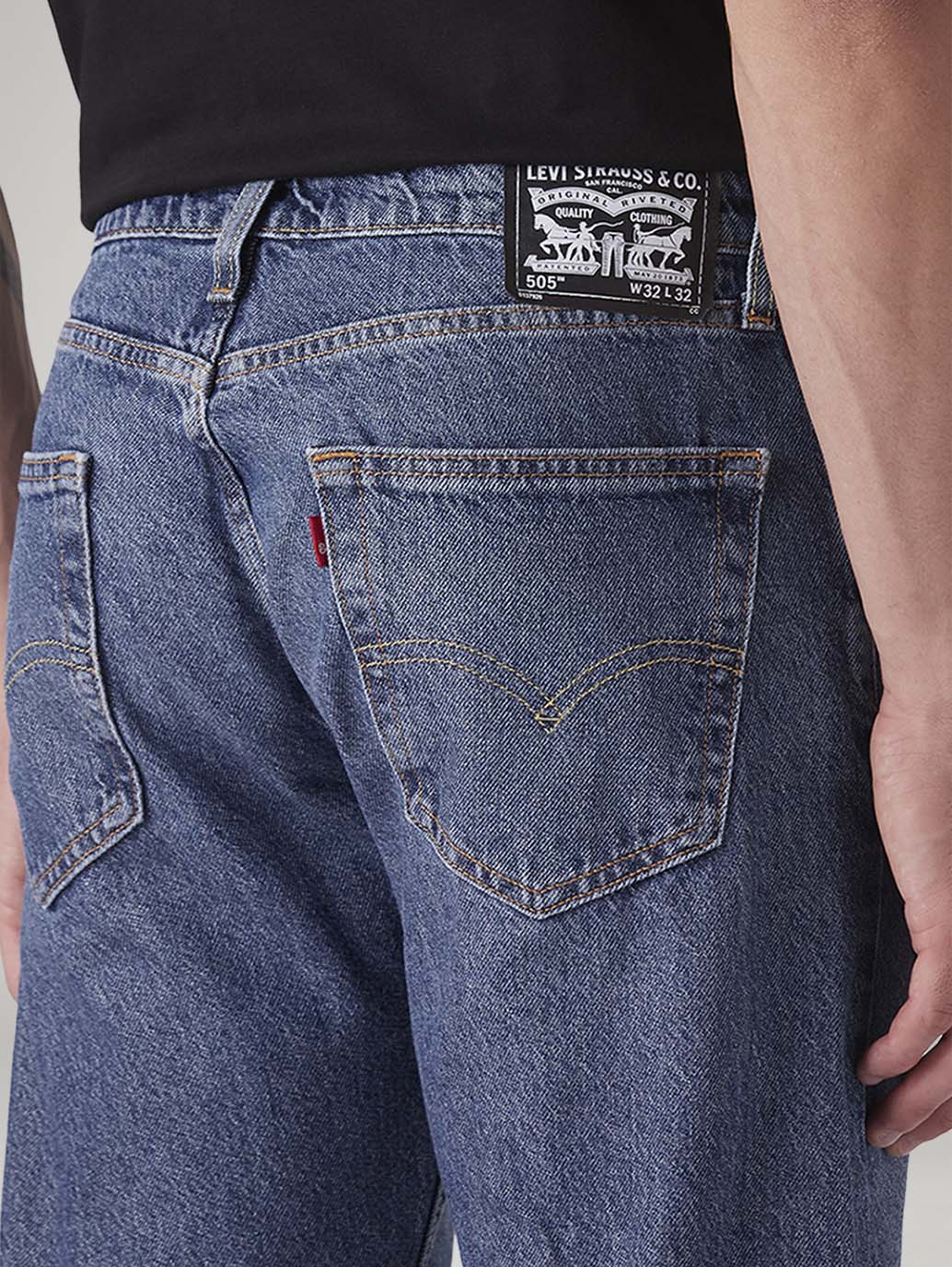 Men's 505 Blue Straight Fit Mid Rise Jeans - Detail View