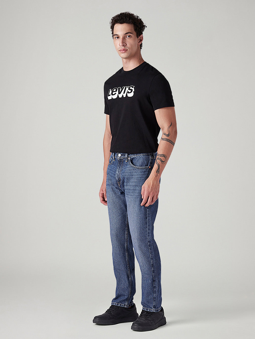 Men's 505 Blue Straight Fit Mid Rise Jeans - Side View