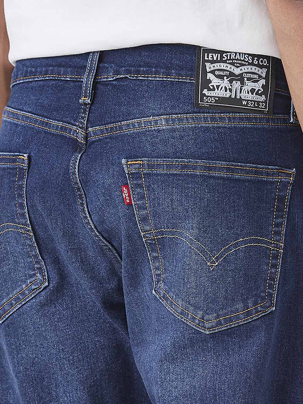 Men's 505 Blue Straight Fit Mid Rise Jeans - Detail View