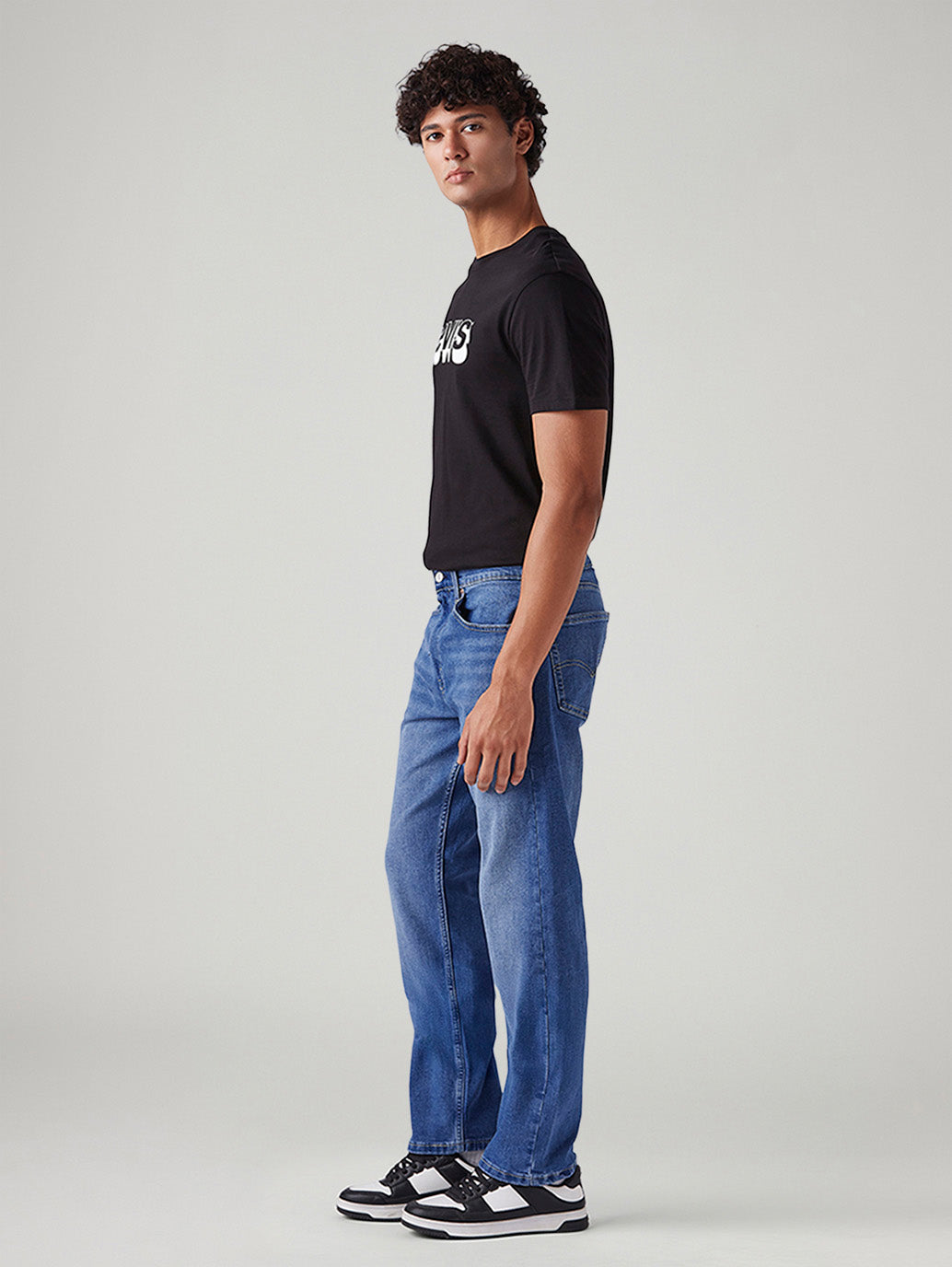 Men's 505 Blue Straight Fit Mid Rise Jeans - Side View