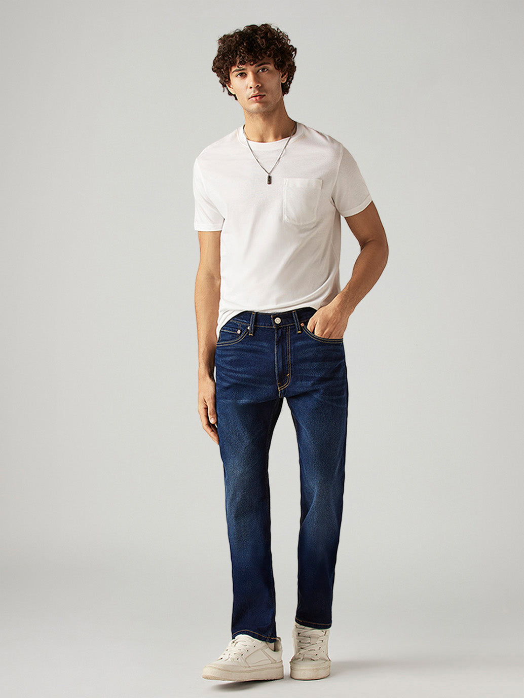 Men's 505 Dark Blue Straight Fit Mid Rise Jeans