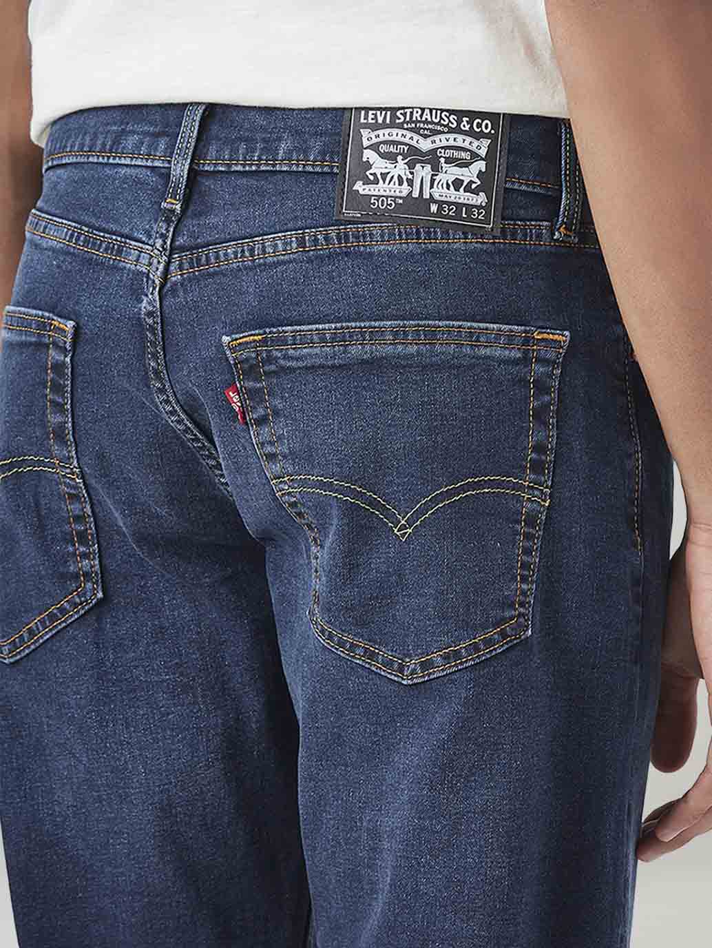 Men's 505 Blue Straight Fit Mid Rise Jeans - Detail View
