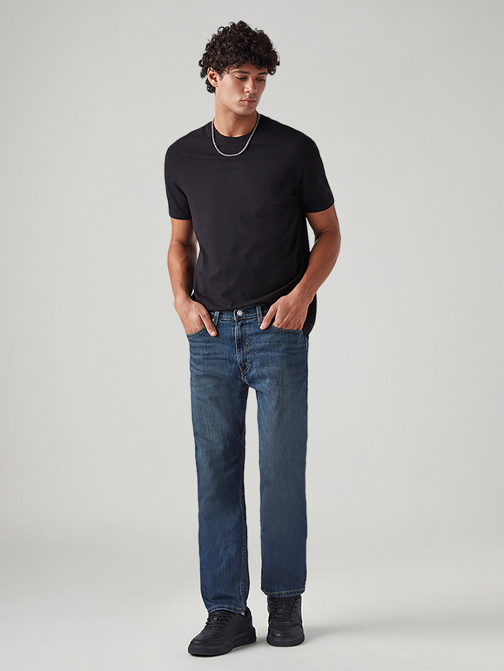 Men's 505 Blue Straight Fit Mid Rise Jeans - Styleshot View