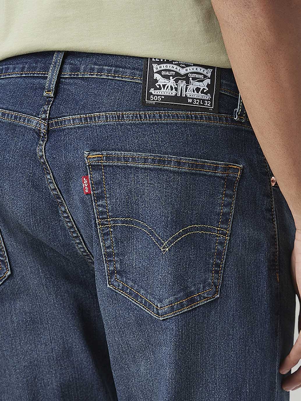 Men's 505 Dark Indigo Straight Fit Mid Rise Tinted Jeans - Detail View