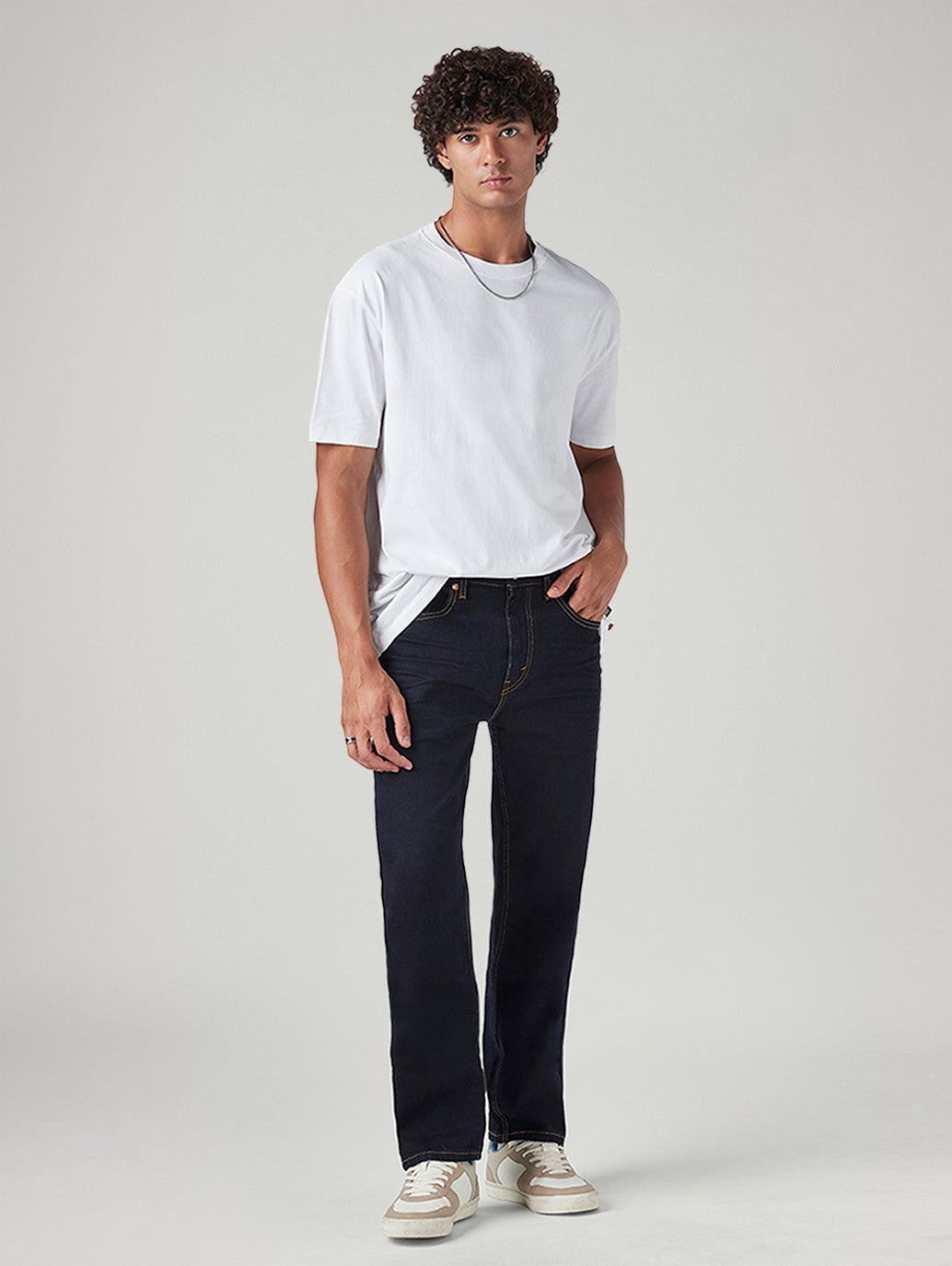 Men's 505 Dark Blue Straight Fit Mid Rise Jeans - Styleshot View