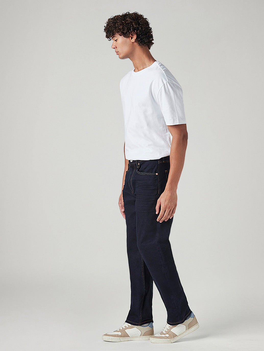 Men's 505 Dark Blue Straight Fit Mid Rise Jeans - Side View