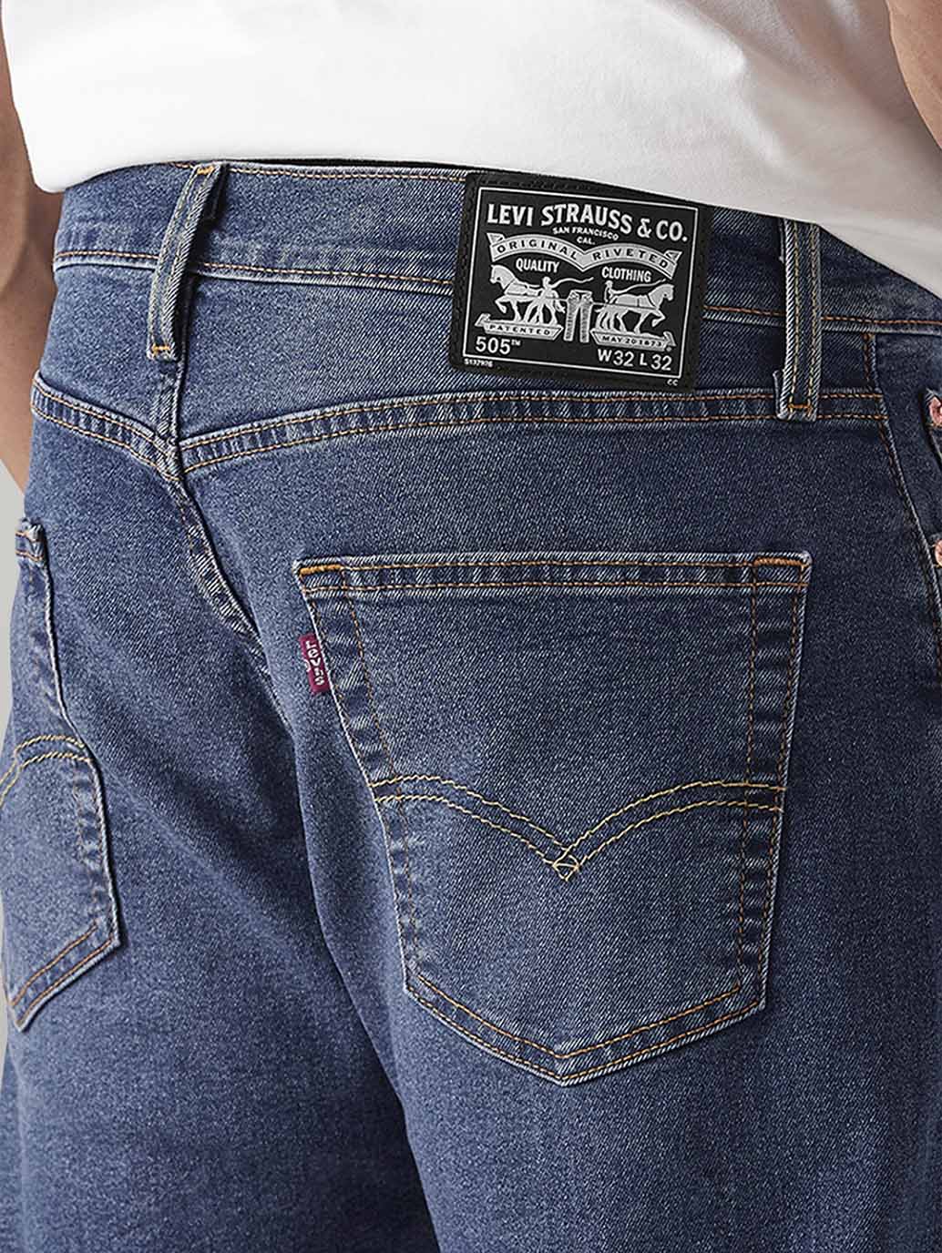 Men's 505 Med Indigo Straight Fit Mid Rise Jeans - Detail View