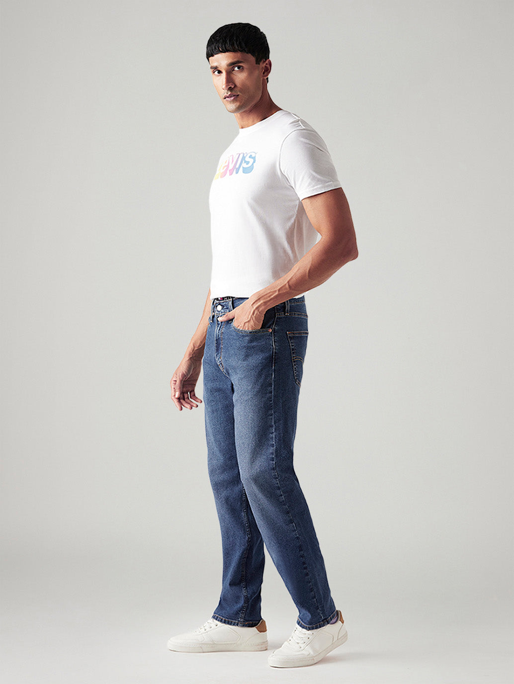 Men's 505 Med Indigo Straight Fit Mid Rise Jeans - Side View
