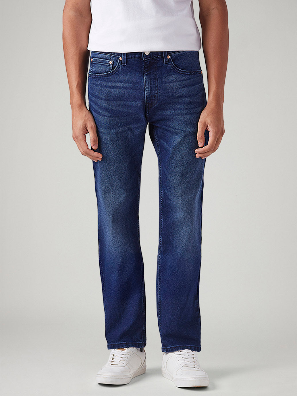 Men's 505 Blue Straight Fit Mid Rise Jeans - Front View
