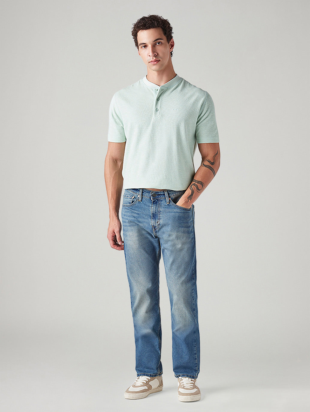 Men's 505 Blue Straight Fit Mid Rise Jeans - Front View