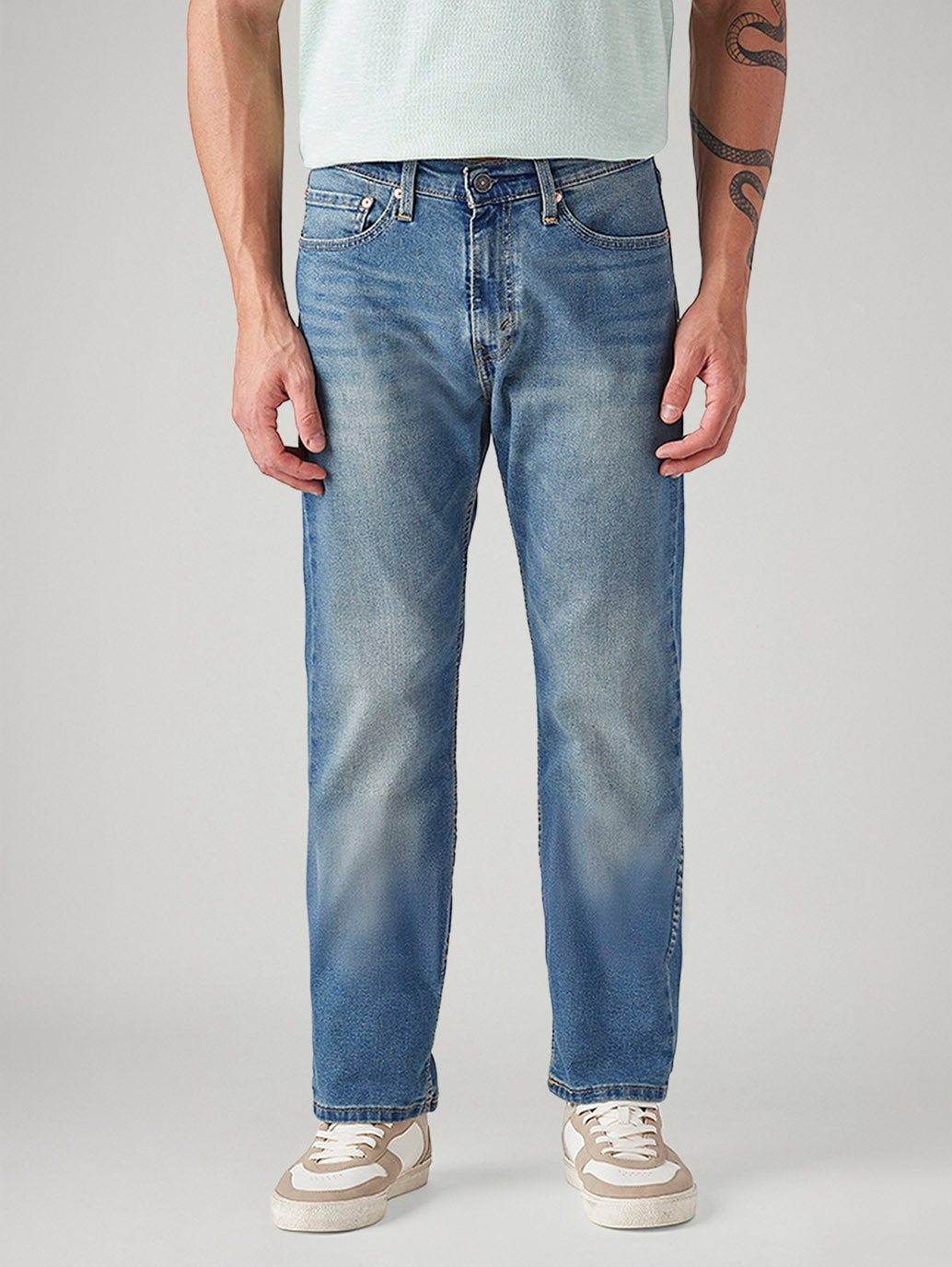 Men's 505 Blue Straight Fit Mid Rise Jeans - Front View