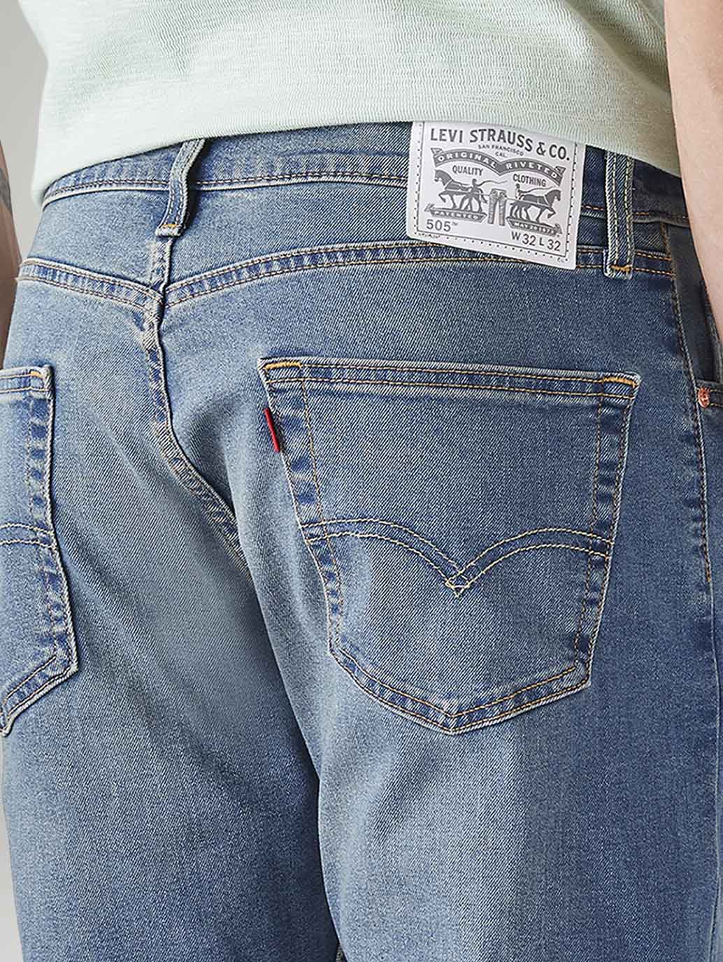 Men's 505 Blue Straight Fit Mid Rise Jeans - Detail View