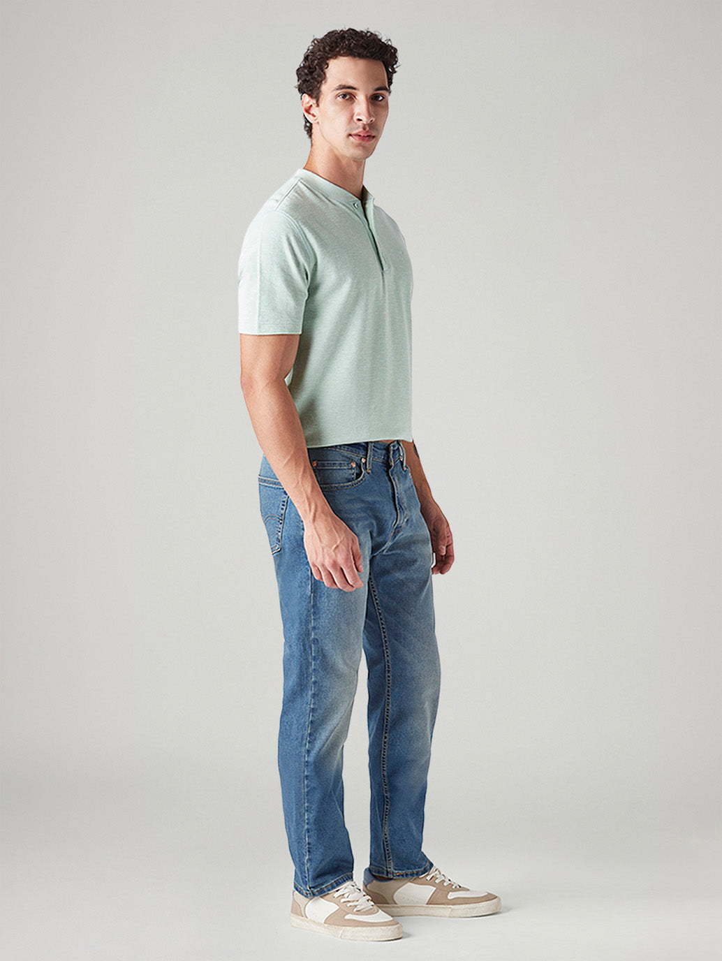 Men's 505 Blue Straight Fit Mid Rise Jeans - Side View