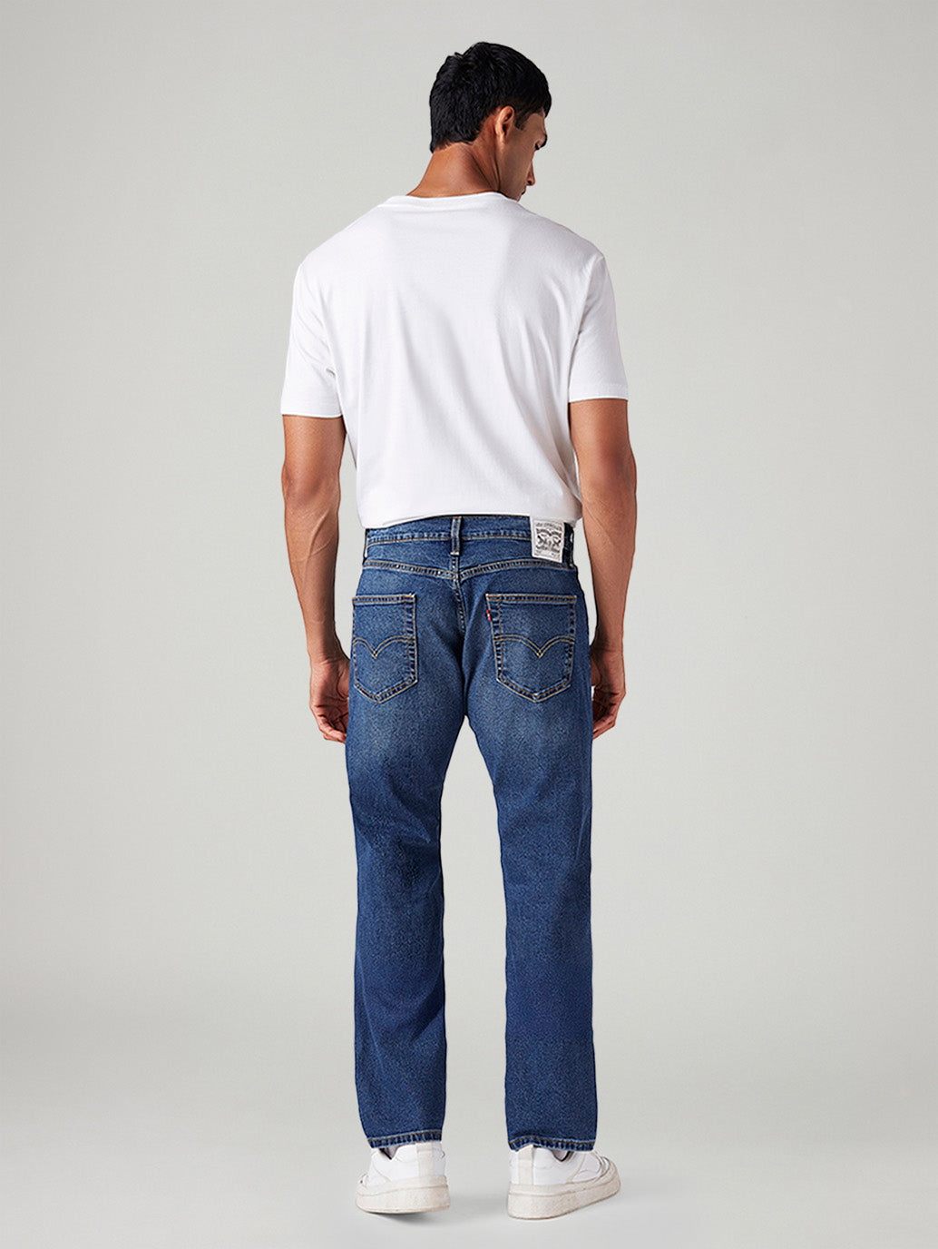 Men's 505 Dark Indigo Straight Fit Mid Rise Jeans - Back View