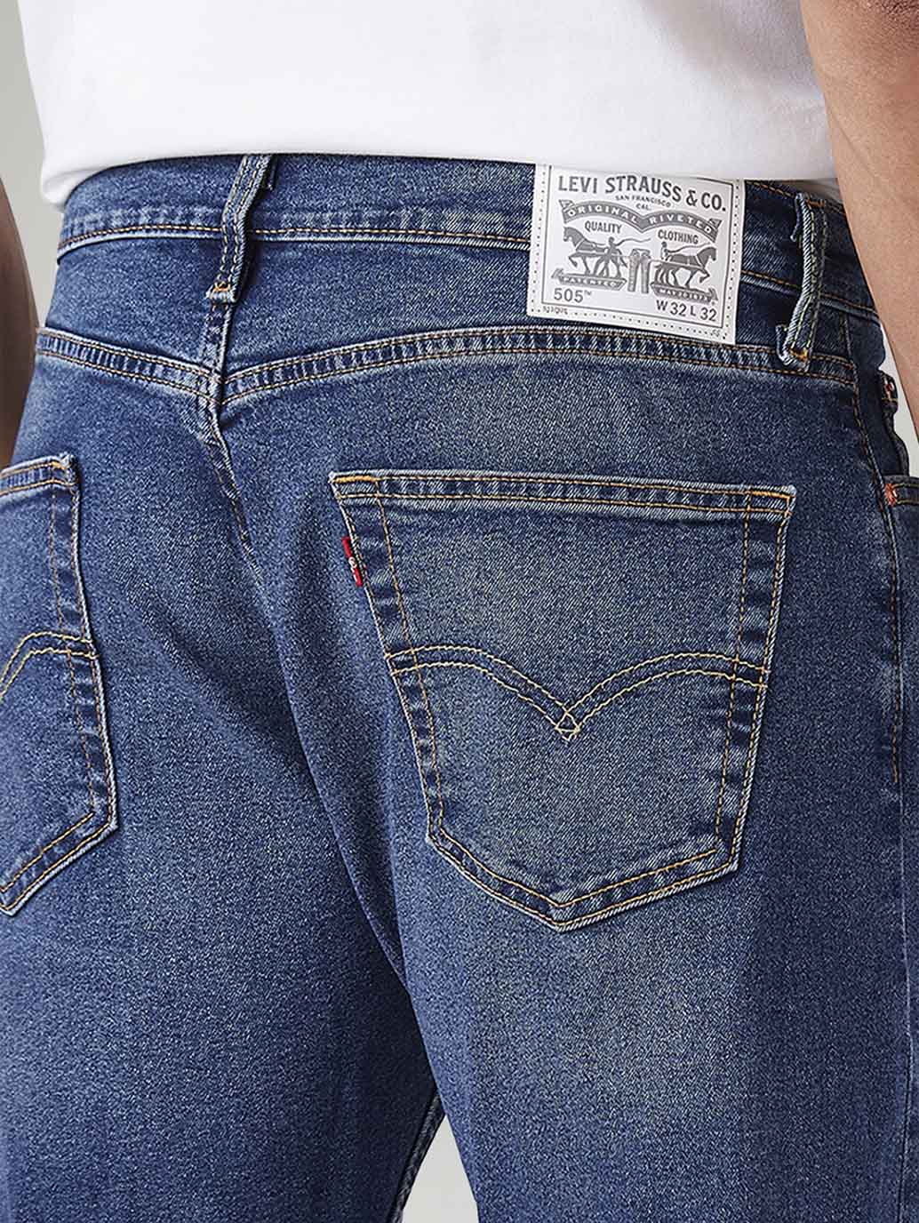 Men's 505 Dark Indigo Straight Fit Mid Rise Jeans - Detail View