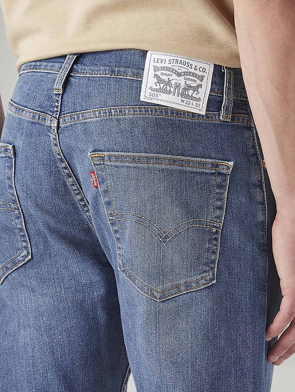 Men's 505 Med Indigo Straight Fit Mid Rise Jeans - Detail View