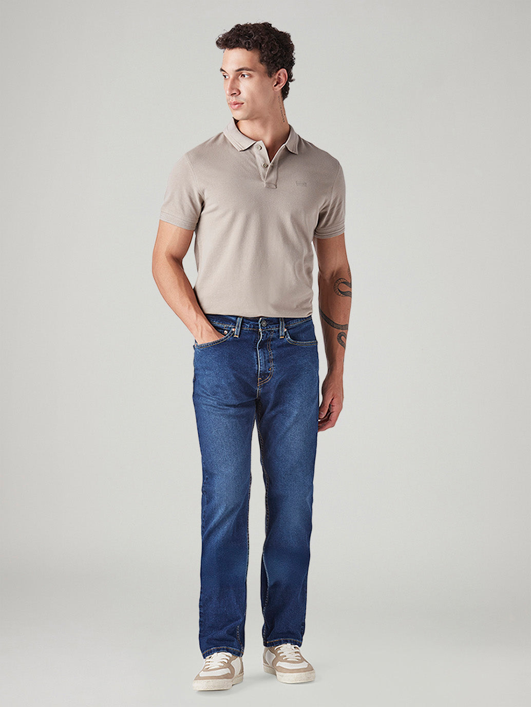 Men's 505 Blue Straight Fit Mid Rise Jeans - Front View