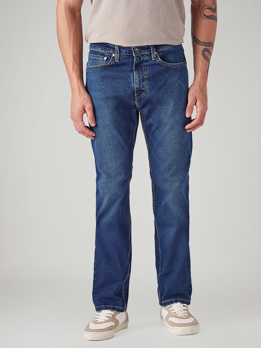 Men's 505 Blue Straight Fit Mid Rise Jeans - Front View