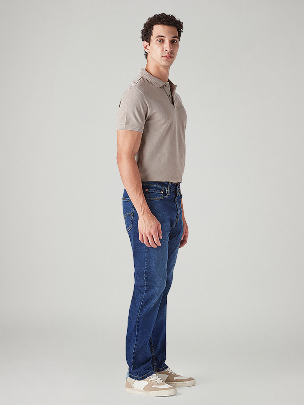Men's 505 Blue Straight Fit Mid Rise Jeans - Side View
