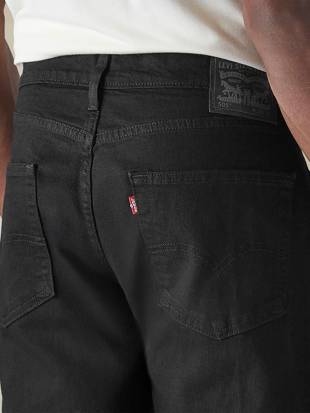Mens 505 Mid Rise Straight Fit Cotton Stretch Blend Jeans - Detail View