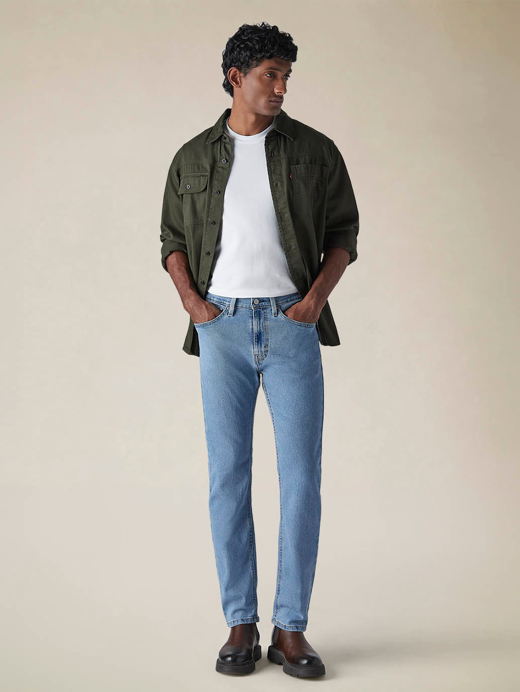 Mens 505 Mid Rise Straight Fit Cotton Stretch Blend Jeans