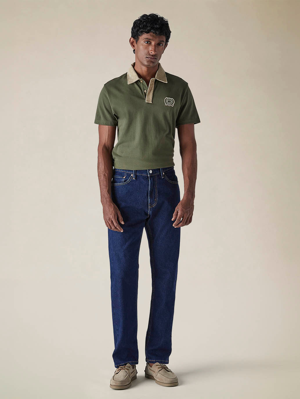 Mens 505 Mid Rise Straight Fit Cotton Stretch Blend Jeans - Front View