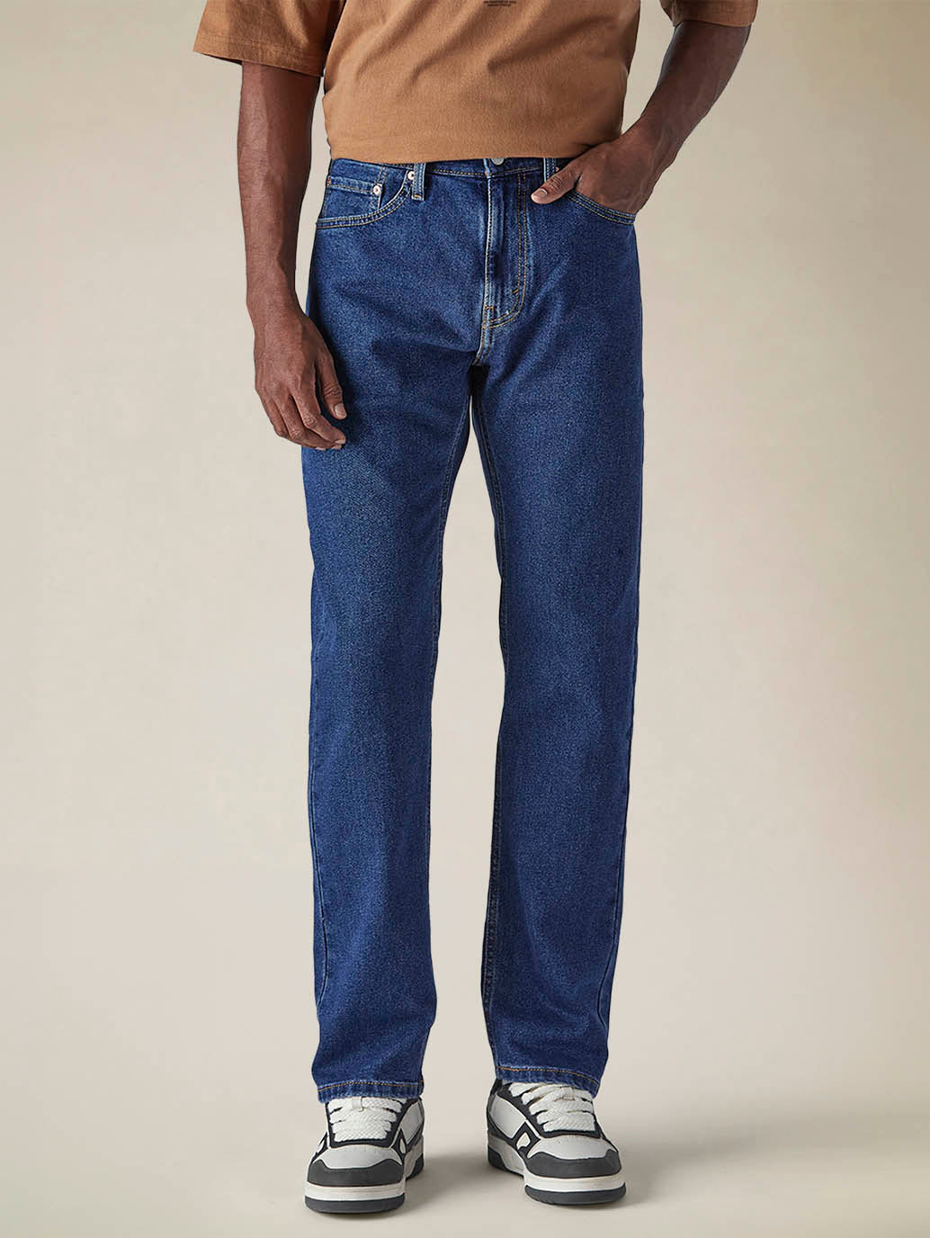 Mens 505 Mid Rise Straight Fit Cotton Stretch Blend Jeans - Front View