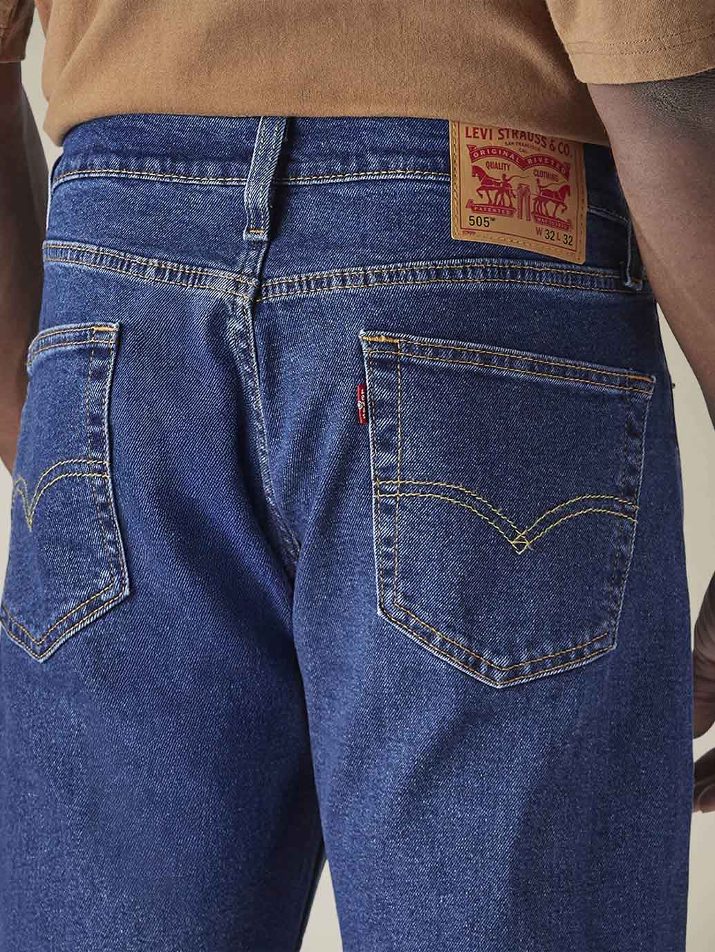 Mens 505 Mid Rise Straight Fit Cotton Stretch Blend Jeans - Detail View