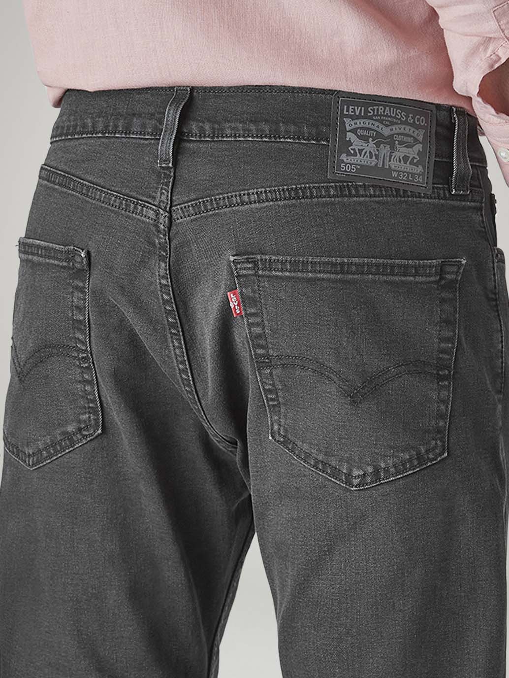 Men's 505 Charcoal Grey Straight Fit Mid Rise Jeans - Detail View