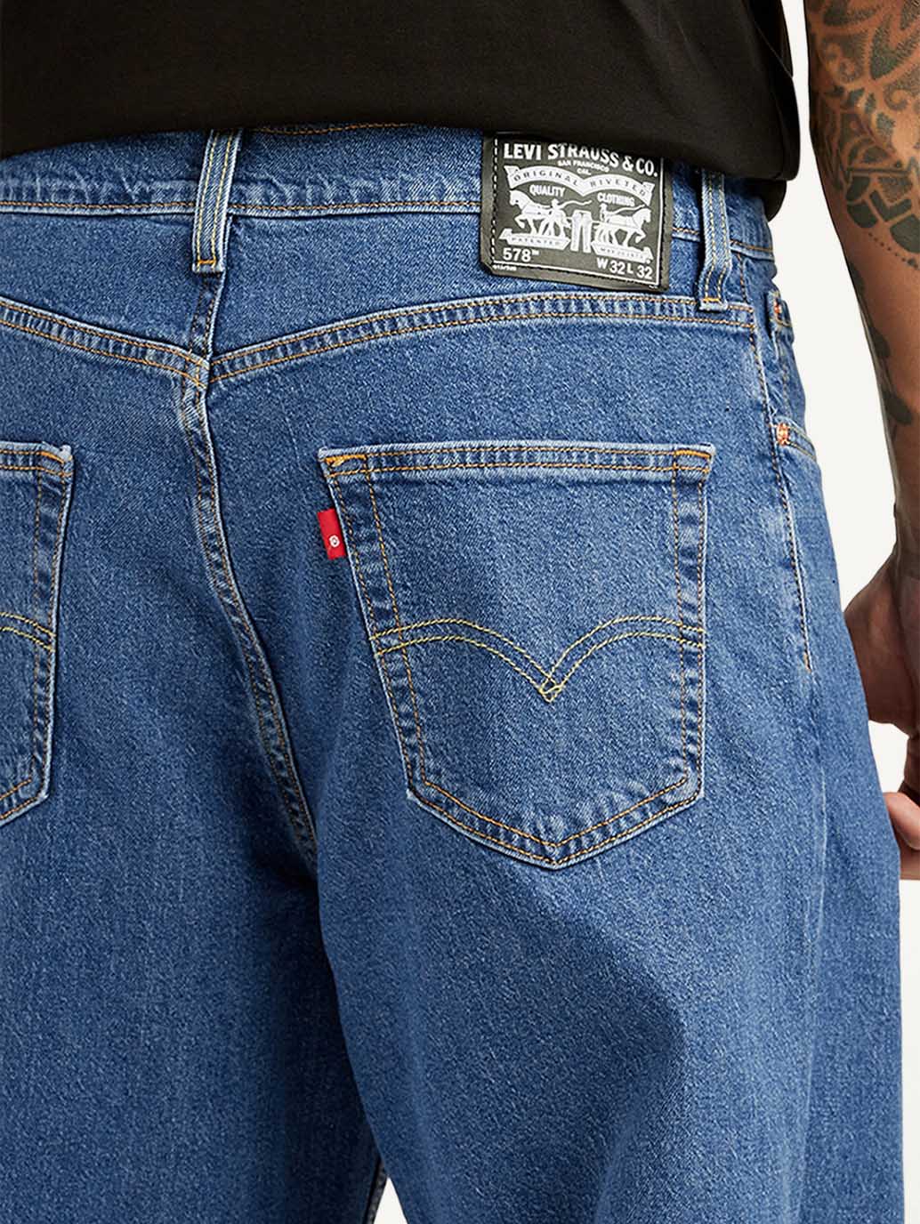 Men's 578 Blue Baggy Fit Mid Rise Jeans - Detail View