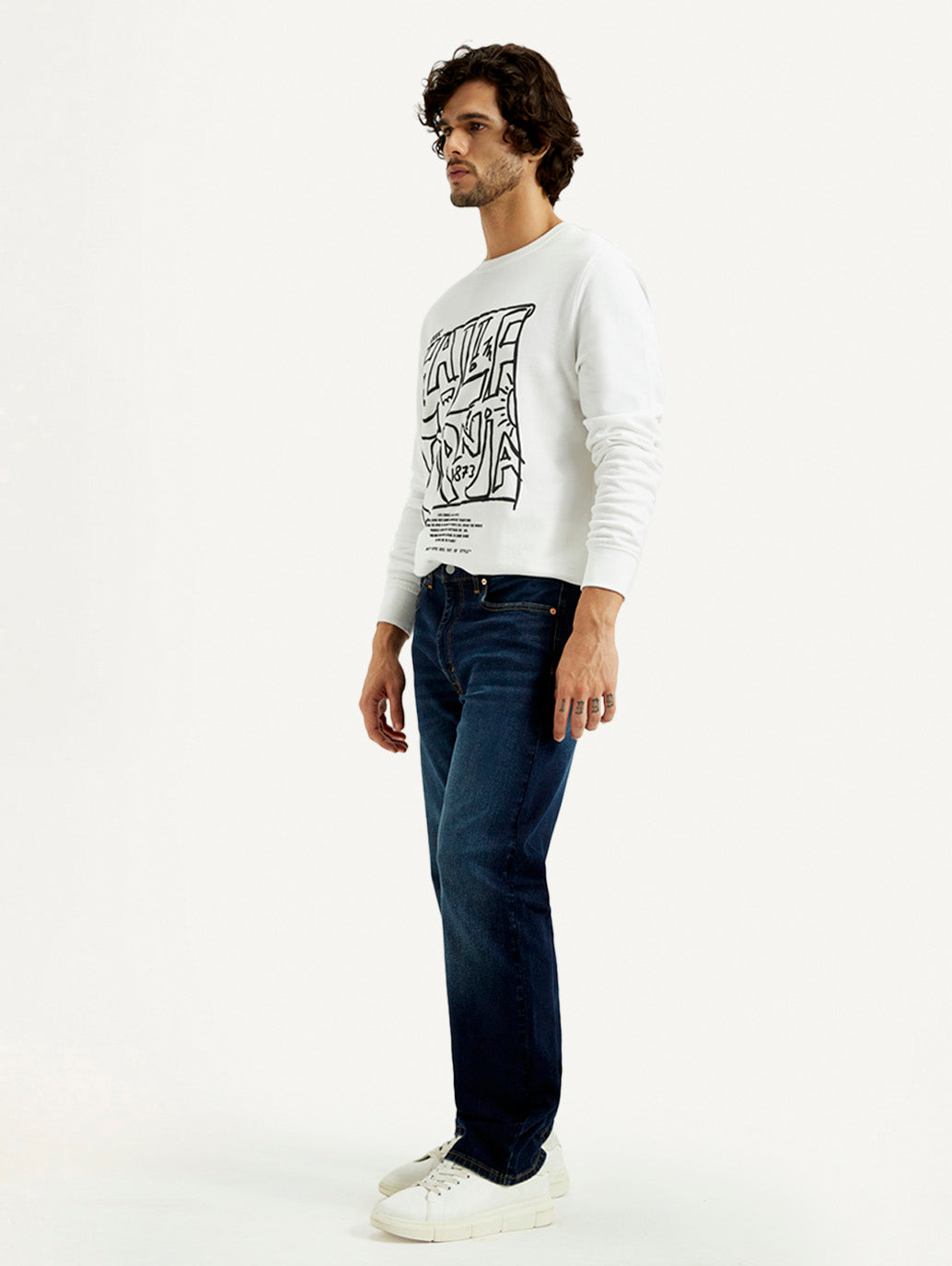 Men's 555 Dark Indigo Loose Fit Mid Rise Jeans - Side View