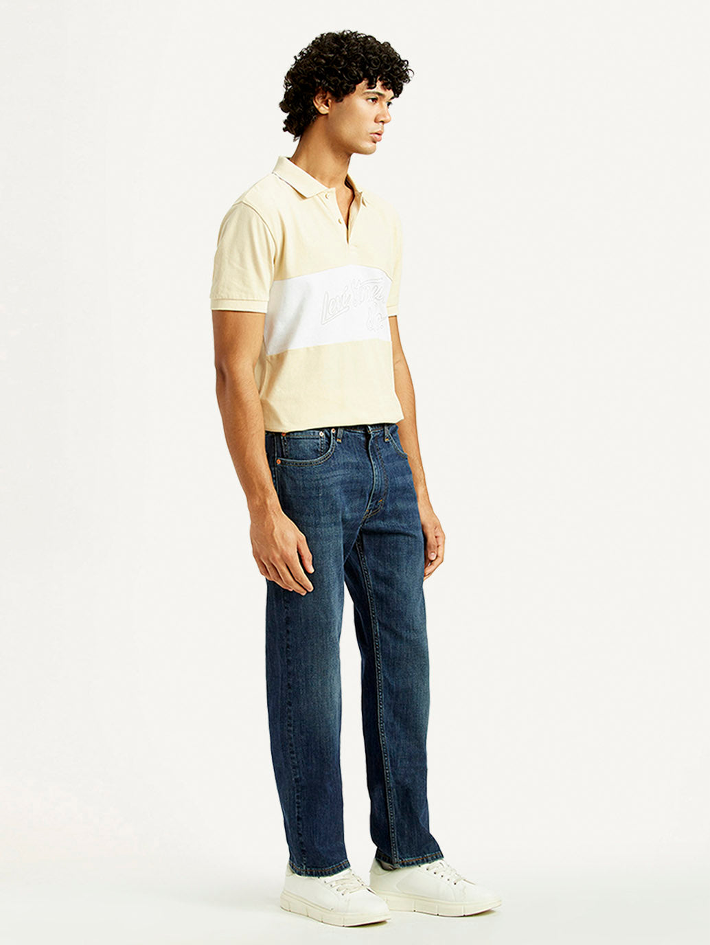 Men's 555 Dark Indigo Loose Fit Mid Rise Jeans - Side View