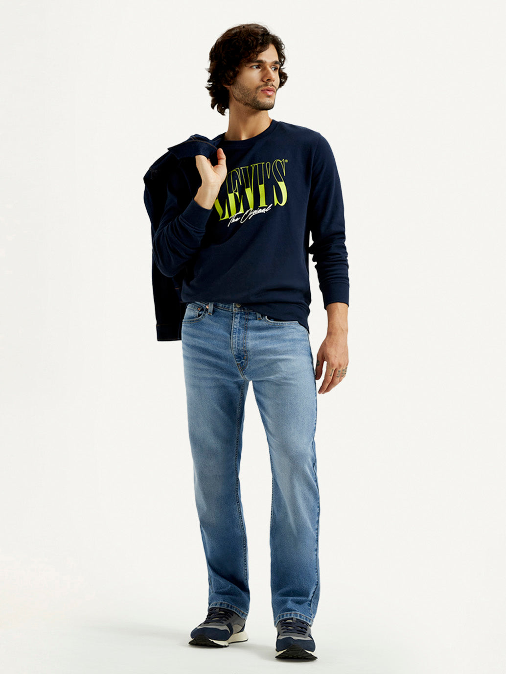 Men's 555 Med Indigo Loose Fit Mid Rise Jeans - Styleshot View