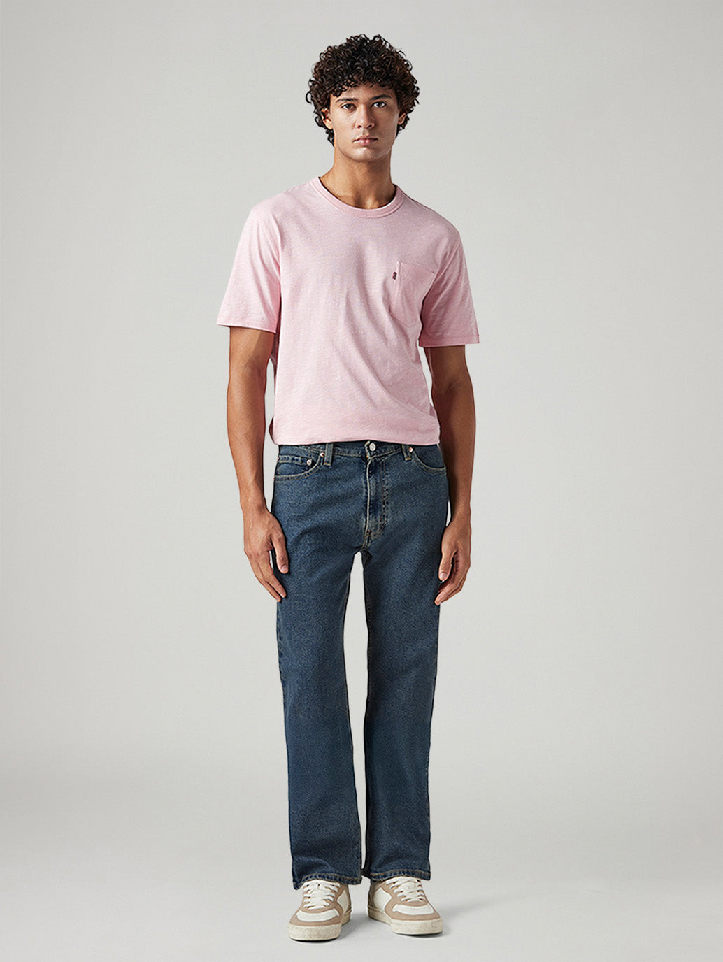 Men's 555 Blue Relaxed Straight Fit Mid Rise Tinted Jeans - Front View