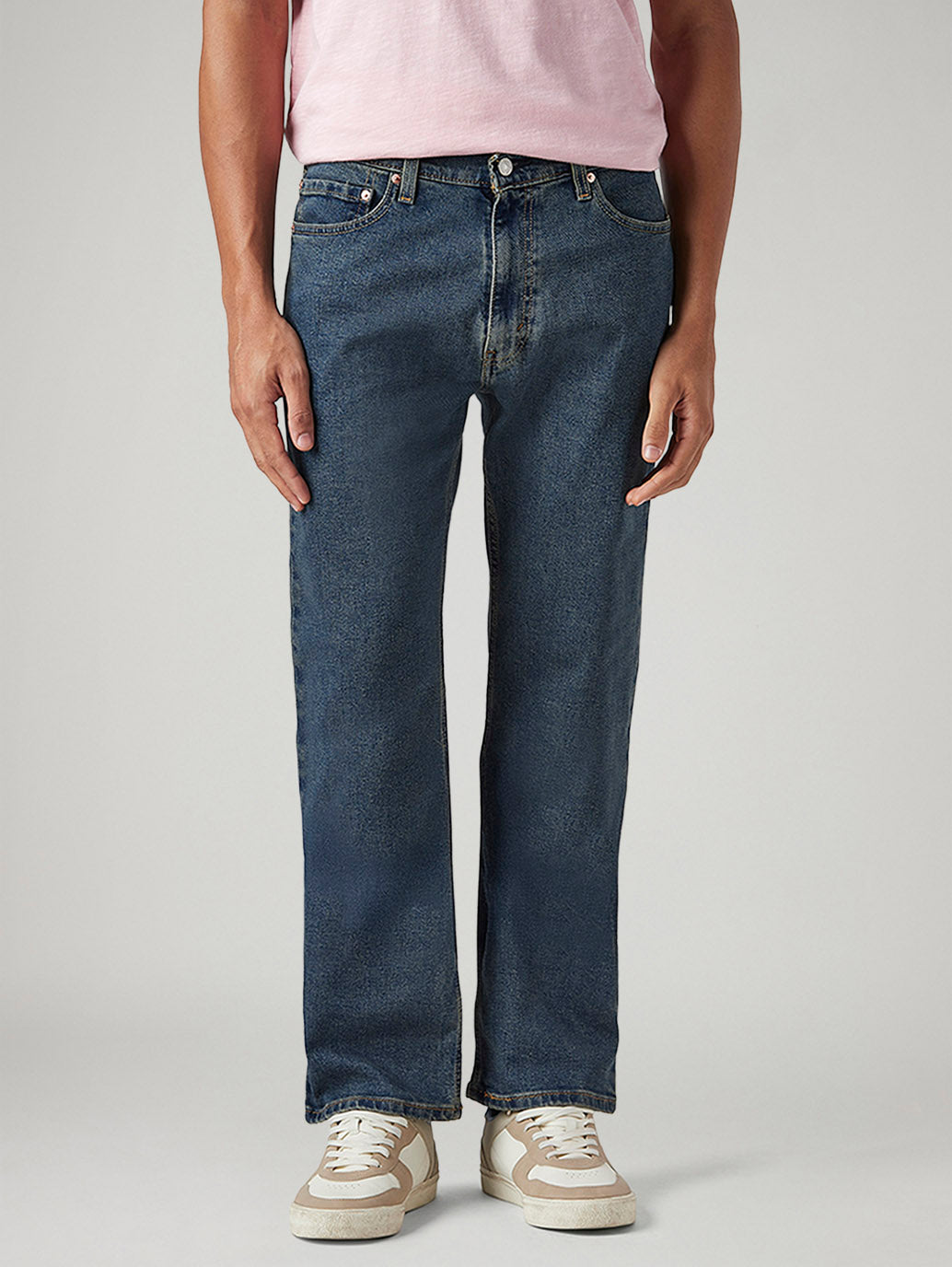 Men's 555 Blue Relaxed Straight Fit Mid Rise Tinted Jeans - Front View